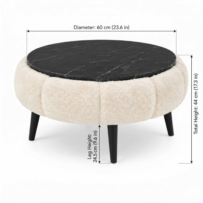 Журнальный столик Hanah Home Papatya 60 Cream Black Marble