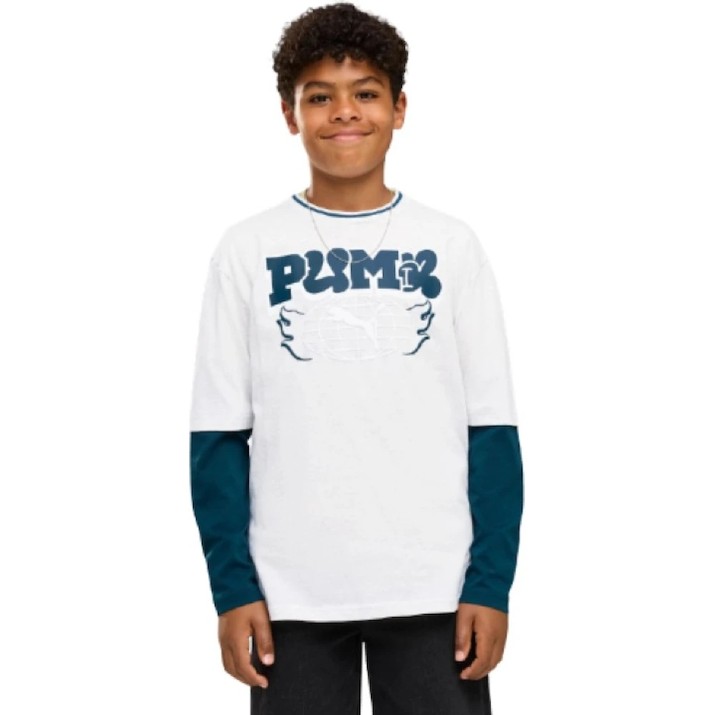 Hanorac copii Puma Mid90s Layered Long Sleeve White Glow Heather, s.176