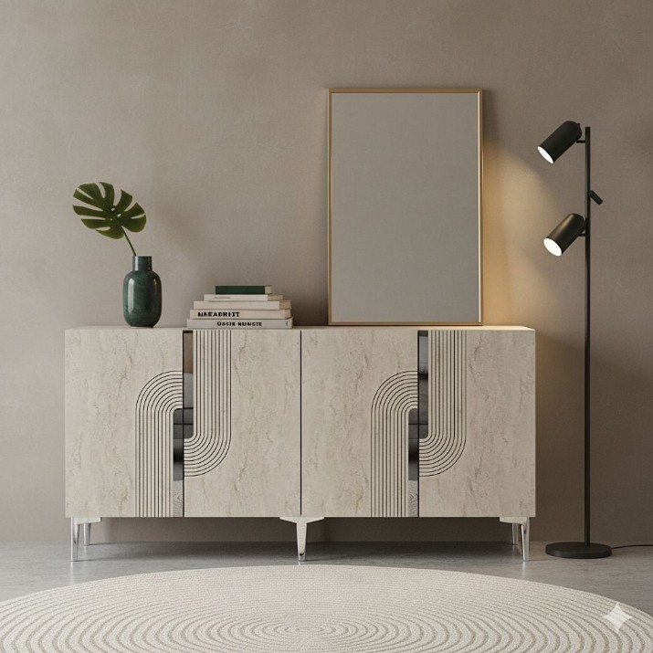Dulăpior Hanah Home Meyra 150 White Travertine Silver