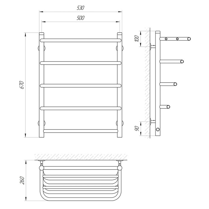 Полотенцесушитель Laris Standart P5 w/shelf 500х660
