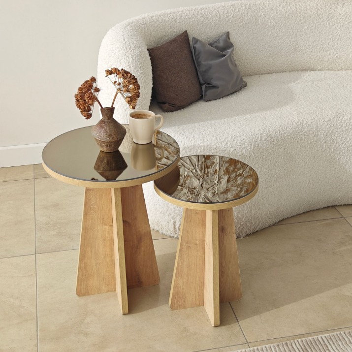 Набор журнальных столиков Hanah Home Luna Bronze Sapphire Oak 2pcs