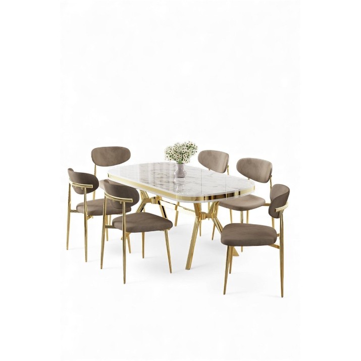 Set mobilă pentru bucătărie Hanah Home Olya White Marble Gold Cappuccino