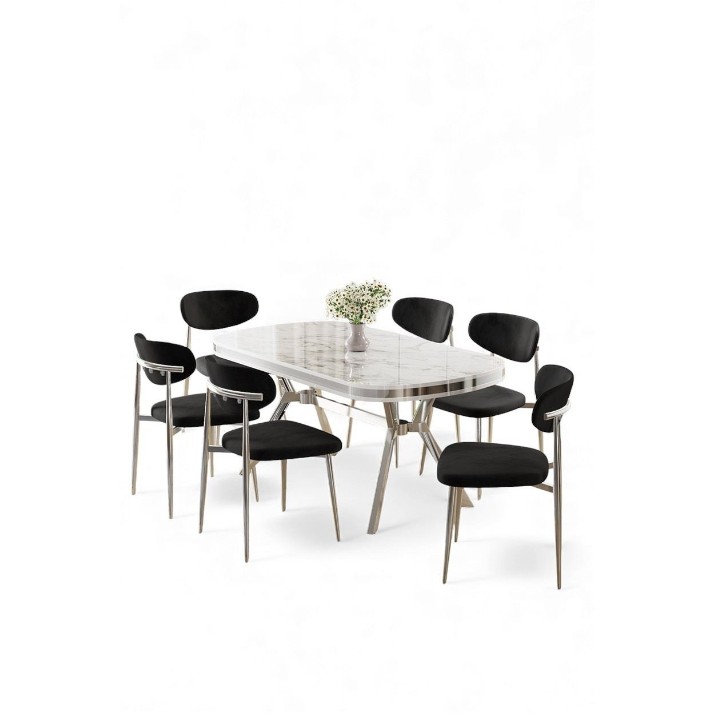 Комплект для столовой Hanah Home Olya White Marble Chrome Black
