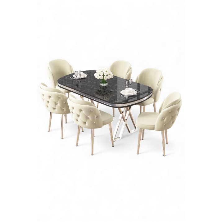 Комплект для столовой Hanah Home Zae Black Marble Chrome Cream