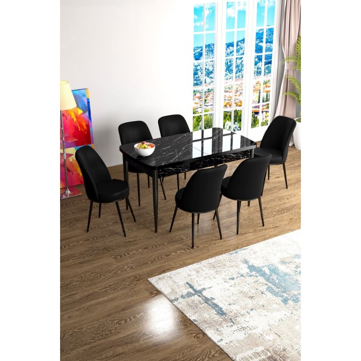 Set mobilă pentru bucătărie Hanah Home Han Black Marble Black