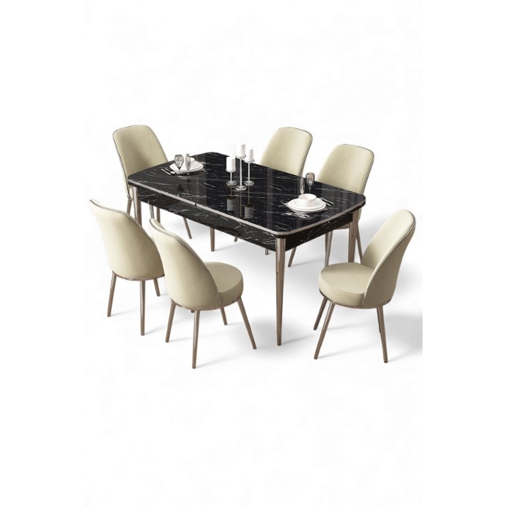 Set mobilă pentru bucătărie Hanah Home Nira Black Marble Chrome Cream