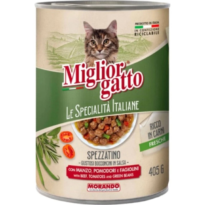 Влажный корм для кошек Morando Miglior Gatto Beef, Tomatoes & Green Beans 24x405g