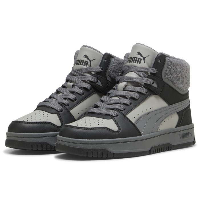 Bocanci pentru copii Puma Rebound Slam Mid Cozy Jr Gray Echo/slate sky//Puma Black, s.37