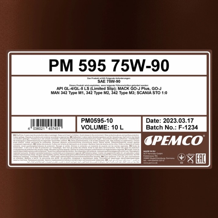 Трансмиссионное масло Pemco iPoid 595 75W-90 10L