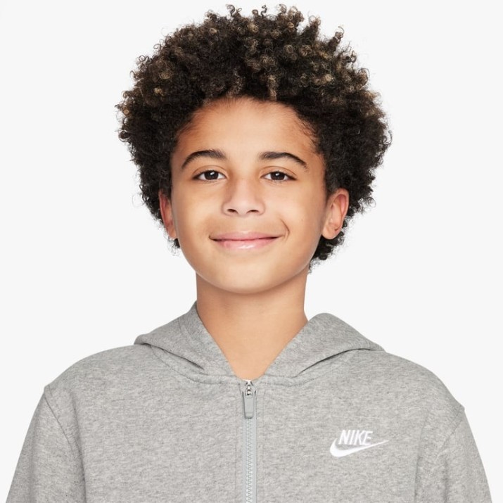 Hanorac pentru copii Nike Sportswear Club Fleece Dark Grey Heather/Base Grey/White, s.XL