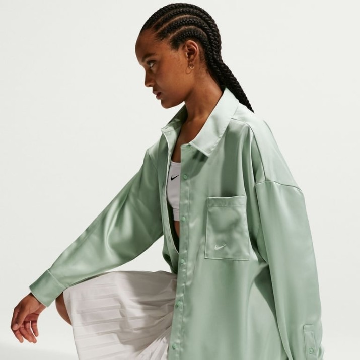 Женская рубашка Nike Sportswear Oversized Satin Long-Sleeve Steam/Sail, s.XS
