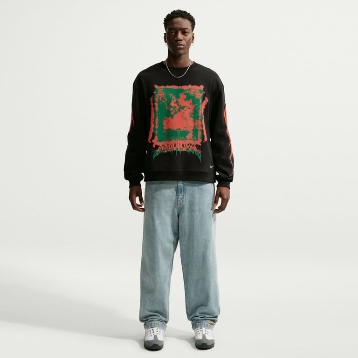 Мужская толстовка Nike Sportswear Fleece Crew-Neck Black/Bright Crimson/White/Safety Orange, s.L