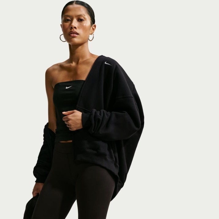 Hanorac damă Nike Studio Fleece Medium Weight Total Black/Sail, s.XL