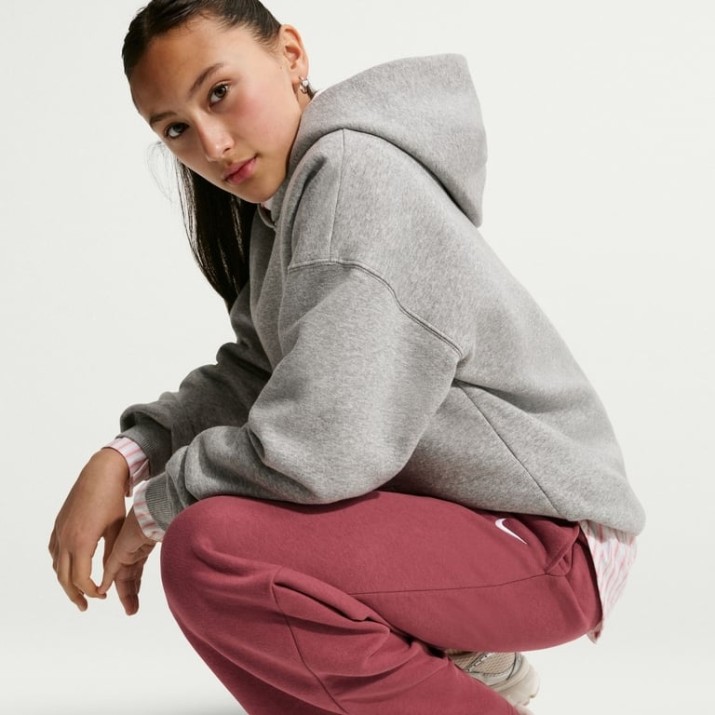 Pantaloni spotivi pentru copii Nike G Sportswear Studio Fleece Pink Smoke/White, s.S