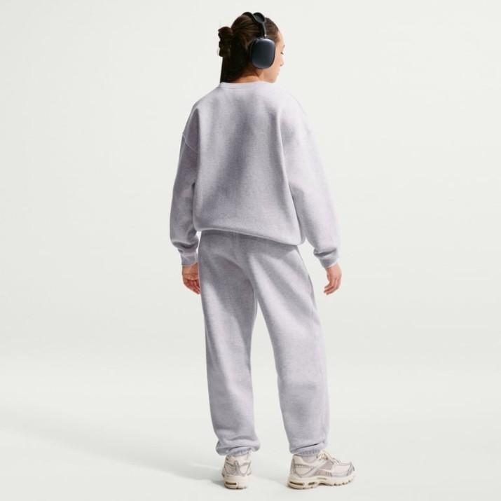 Pantaloni spotivi pentru copii Nike G Sportswear Studio Fleece Birch Heather/White, s.XL