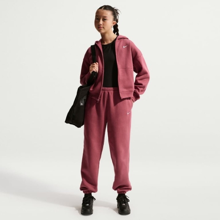 Pantaloni spotivi pentru copii Nike G Sportswear Studio Fleece Pink Smoke/White, s.XS