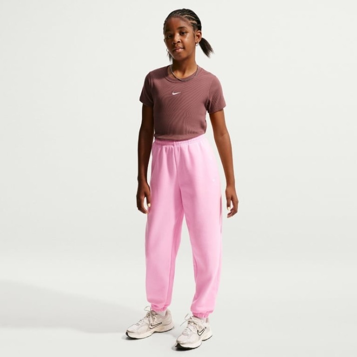 Pantaloni spotivi pentru copii Nike G Sportswear Studio Fleece Pink Rise/White, s.XS