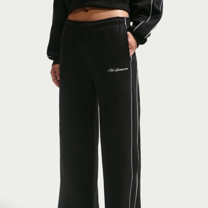 Pantaloni spotivi de dame Nike Studio Fleece Medium Weight Total Black/Sail, s.M
