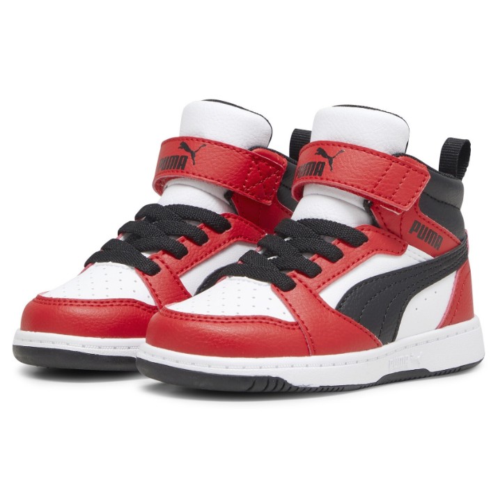 Bocanci pentru copii Puma Rebound V6 Mid Ac+ Inf Puma White/Black/For All Time Red, s.24