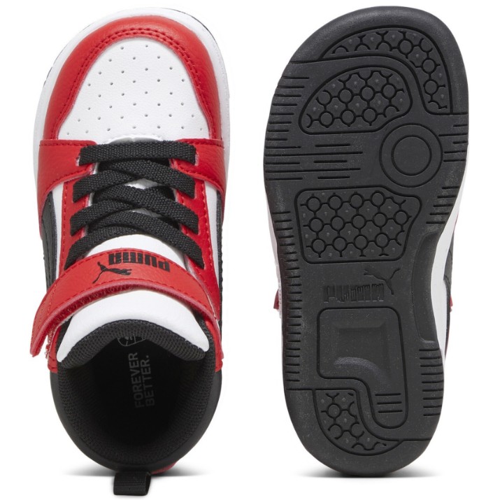 Bocanci pentru copii Puma Rebound V6 Mid Ac+ Inf Puma White/Black/For All Time Red, s.24