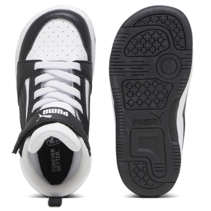 Bocanci pentru copii Puma Rebound V6 Mid Ac+ Inf Puma White/Black/Shadow Gray, s.21