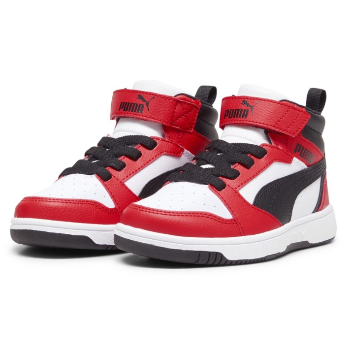 Ботинки детские Puma Rebound V6 Mid Ac+ Ps Puma White/Black/For All Time Red, s.28.5