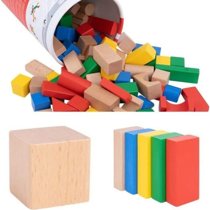 Set de construcție Tooky Toy TK Wooden Building Blocks 100 PCS (TH467)