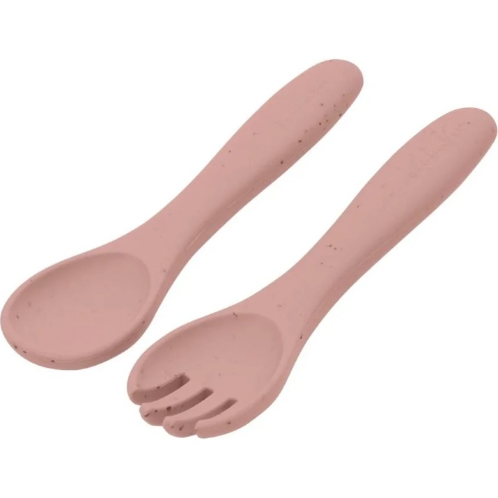 Set lingurita si furculita Beaba Platinum Silicone Blush 2pcs