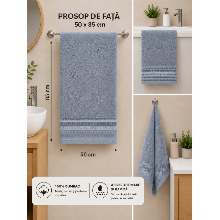 Prosop Bumbacel Vegan Style 50×85 cm Blue (5356_50x85_24-021)
