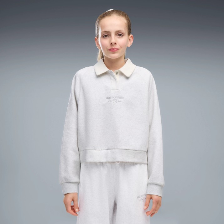 Hanorac pentru copii Puma Class Relaxed Criopped Fleece White Glow Heather, s.152