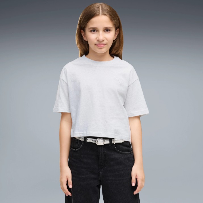 Tricou pentru copii Puma Class Relaxed Lenght Graphic G White Glow heather, s.140