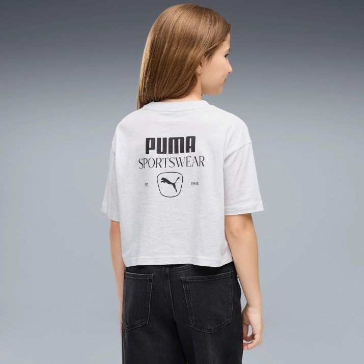 Tricou pentru copii Puma Class Relaxed Lenght Graphic G White Glow heather, s.140
