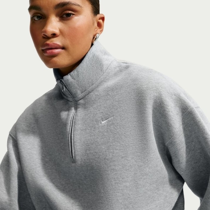 Женская толстовка Nike Studio Fleece Medium Weight Dark Grey Heather/Sail, s.XL