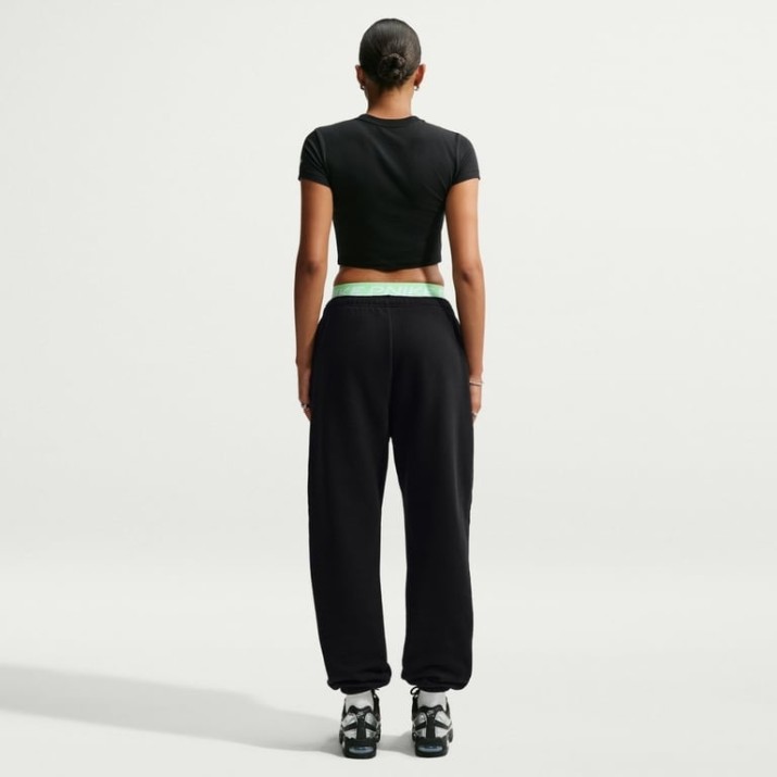 Pantaloni spotivi de dame Nike Studio Fleece Medium Weight Total Black/Sail, s.S