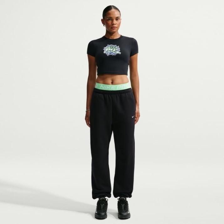 Женские спортивные штаны Nike Studio Fleece Medium Weight Total Black/Sail, s.XS