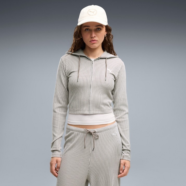 Hanorac damă Puma Ess Ribbed Full-Zip Soft Touch Mouse Gray Heather, s.L