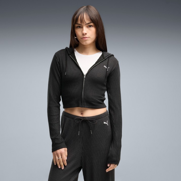 Hanorac damă Puma Ess Ribbed Full-Zip Soft Touch Puma Black, s.S