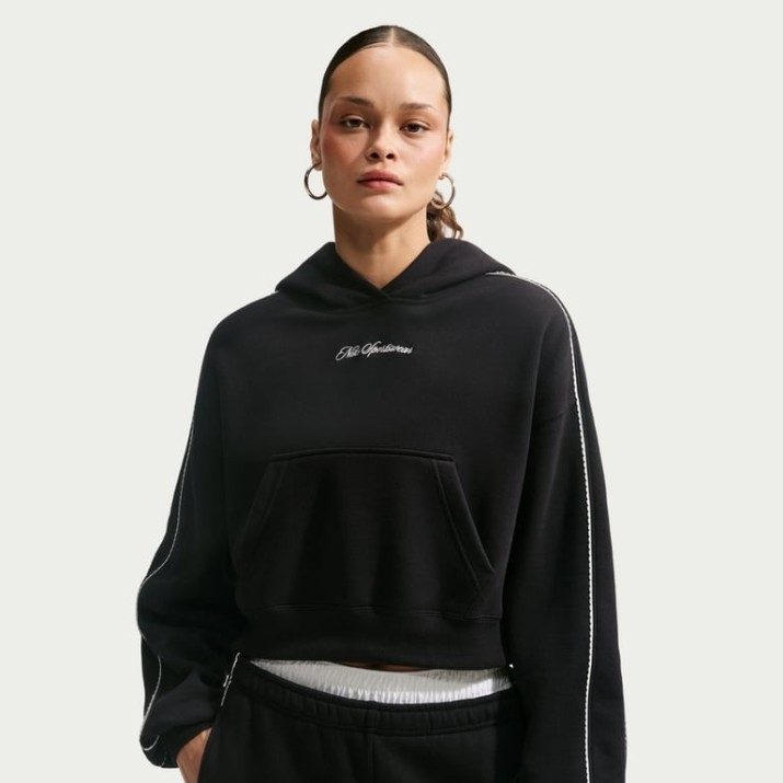 Hanorac damă Nike Studio Fleece Medium Weight Total Black/Sail, s.L