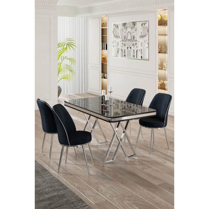 Set mobilă pentru bucătărie Hanah Home Vals Black Marble Chrome Anthracite