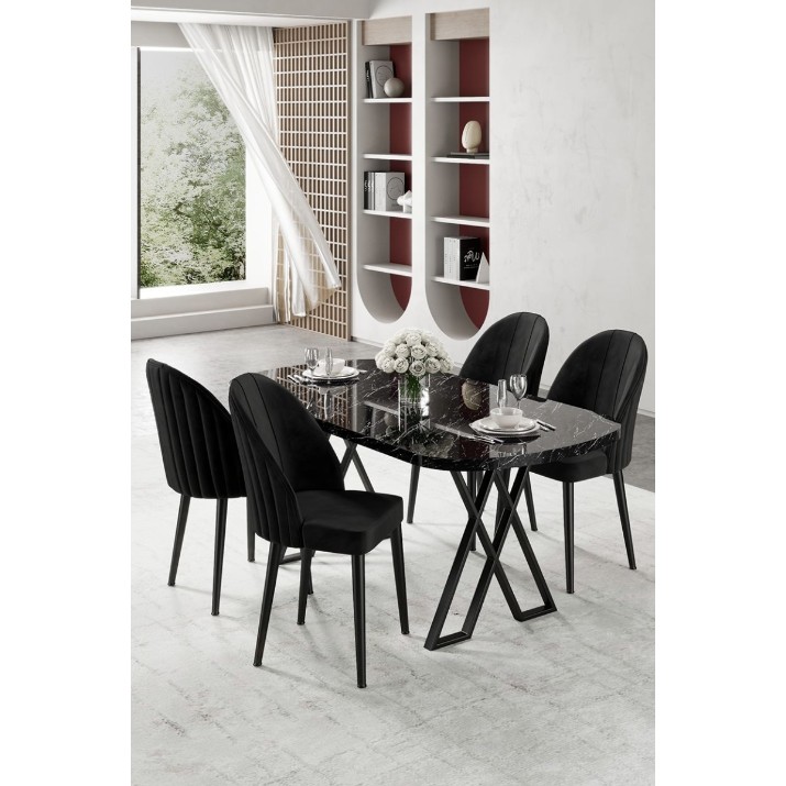 Set mobilă pentru bucătărie Hanah Home Kaye Black Marble Black