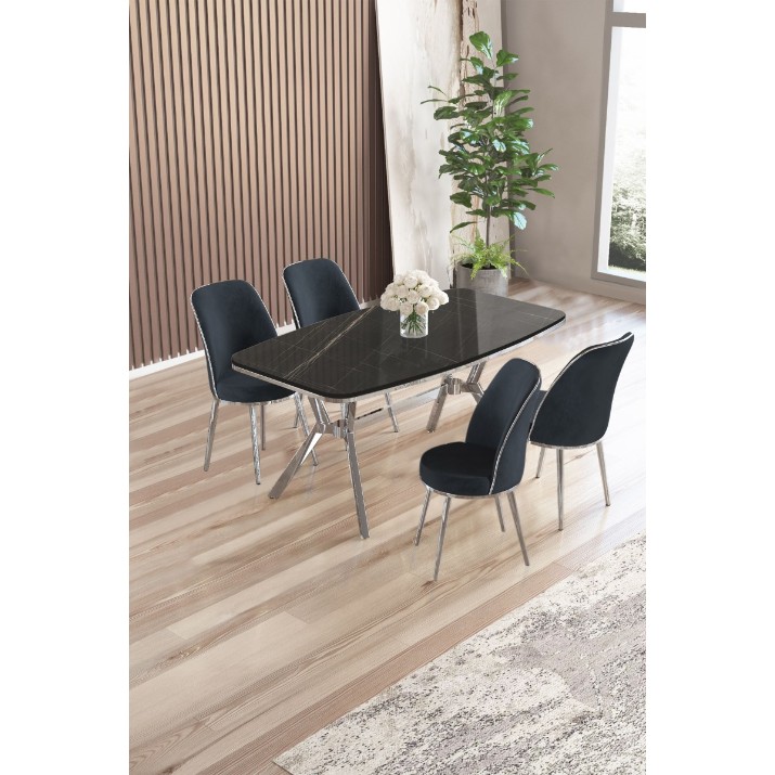 Комплект для столовой Hanah Home Lena Black Marble Chrome Anthracite