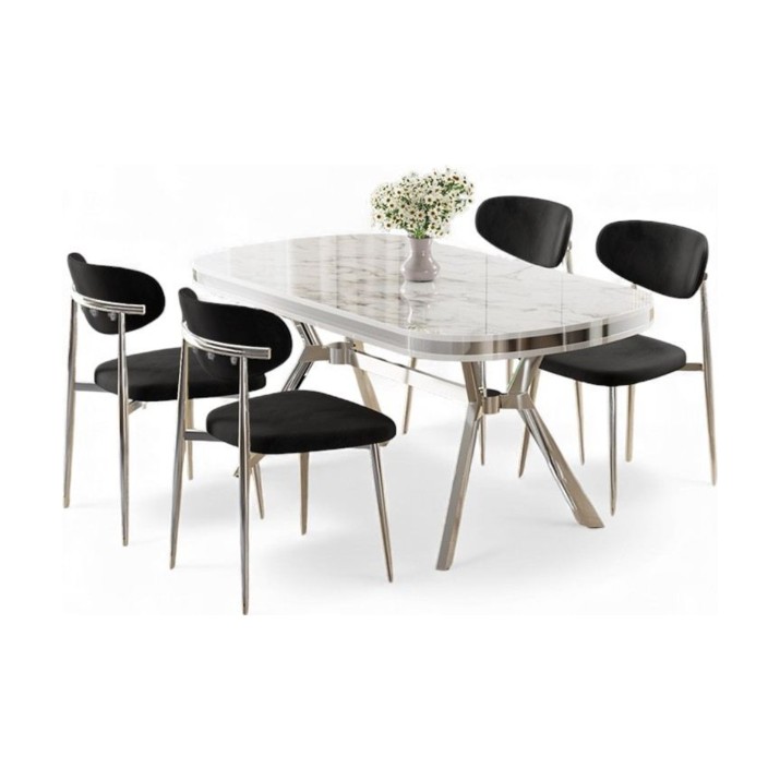 Комплект для столовой Hanah Home Olya White Marble Chrome Black