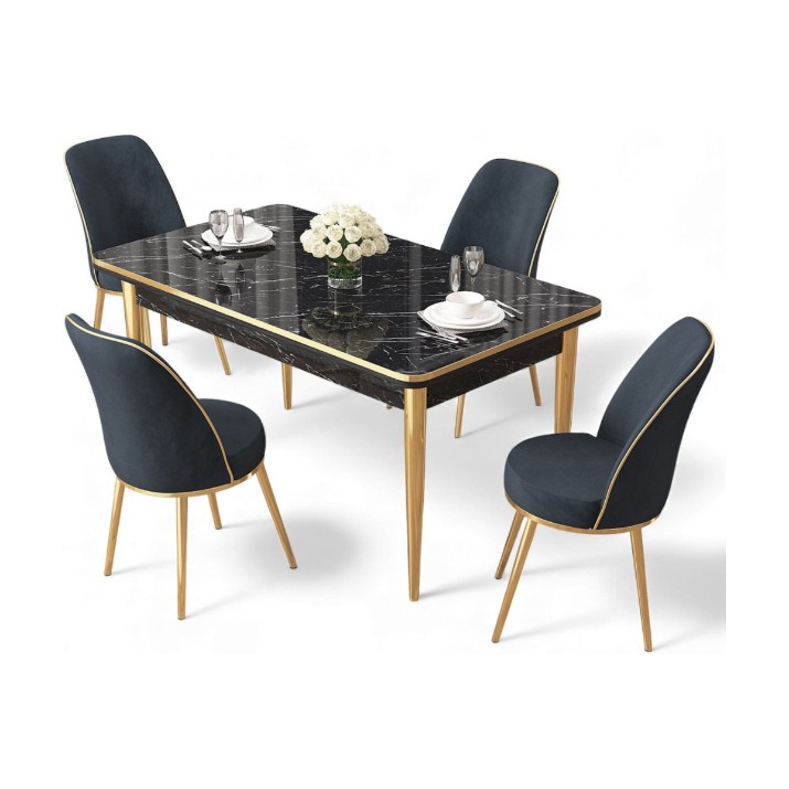 Set mobilă pentru bucătărie Hanah Home Rewa Black Marble Gold Anthracite