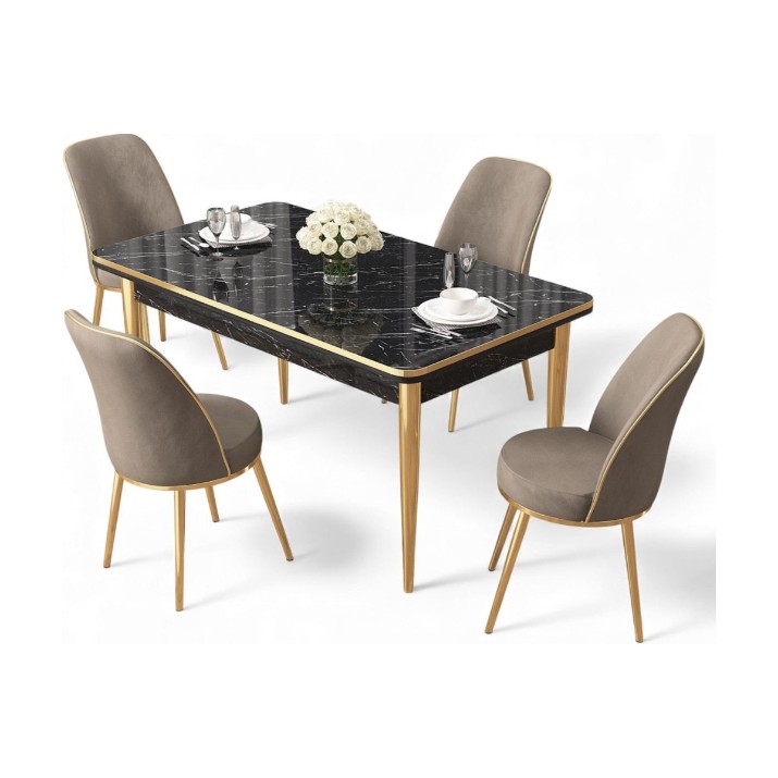 Комплект для столовой Hanah Home Rewa Black Marble Gold Cappuccino