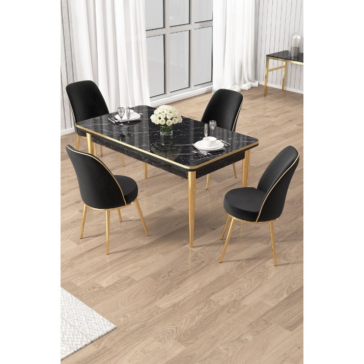 Комплект для столовой Hanah Home Rewa Black Marble Gold Black