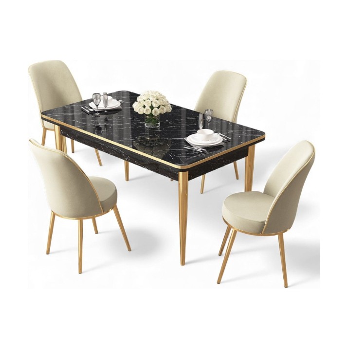 Set mobilă pentru bucătărie Hanah Home Rewa Black Marble Gold Cream