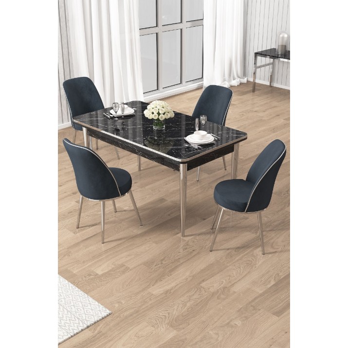 Set mobilă pentru bucătărie Hanah Home Rewa Black Marble Chrome Anthracite