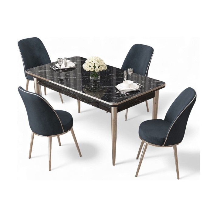 Set mobilă pentru bucătărie Hanah Home Rewa Black Marble Chrome Anthracite