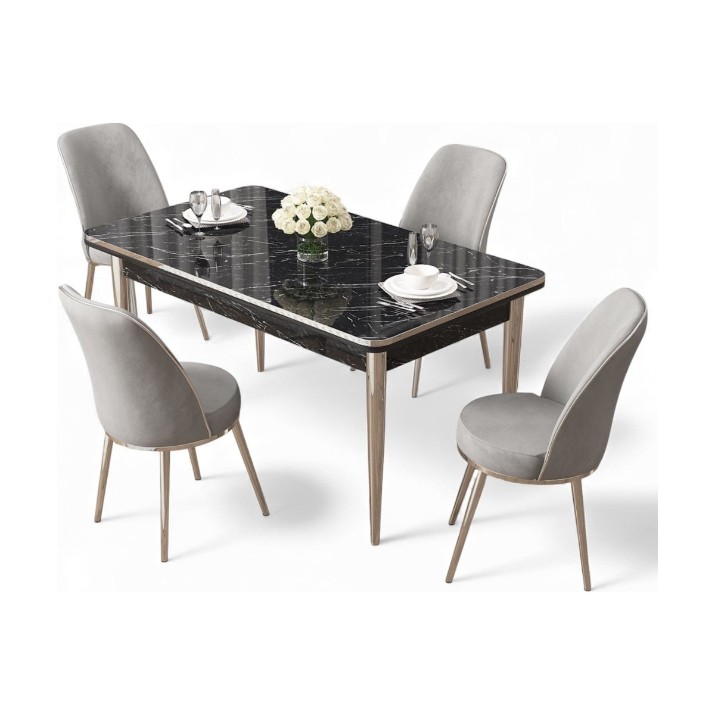 Комплект для столовой Hanah Home Rewa Black Marble Chrome Grey