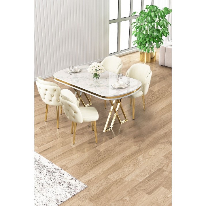Комплект для столовой Hanah Home Zae White Marble Gold Cream